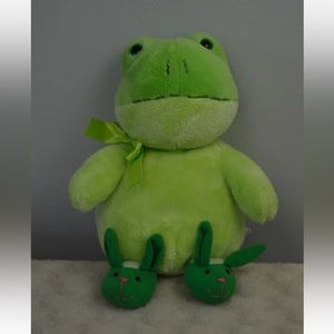 Tri Russ Frog Plush Stuffed Animal Toy Green Wearing Bunny Rabbit Slippers